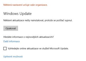 Nefunkční Windows Update na stanici